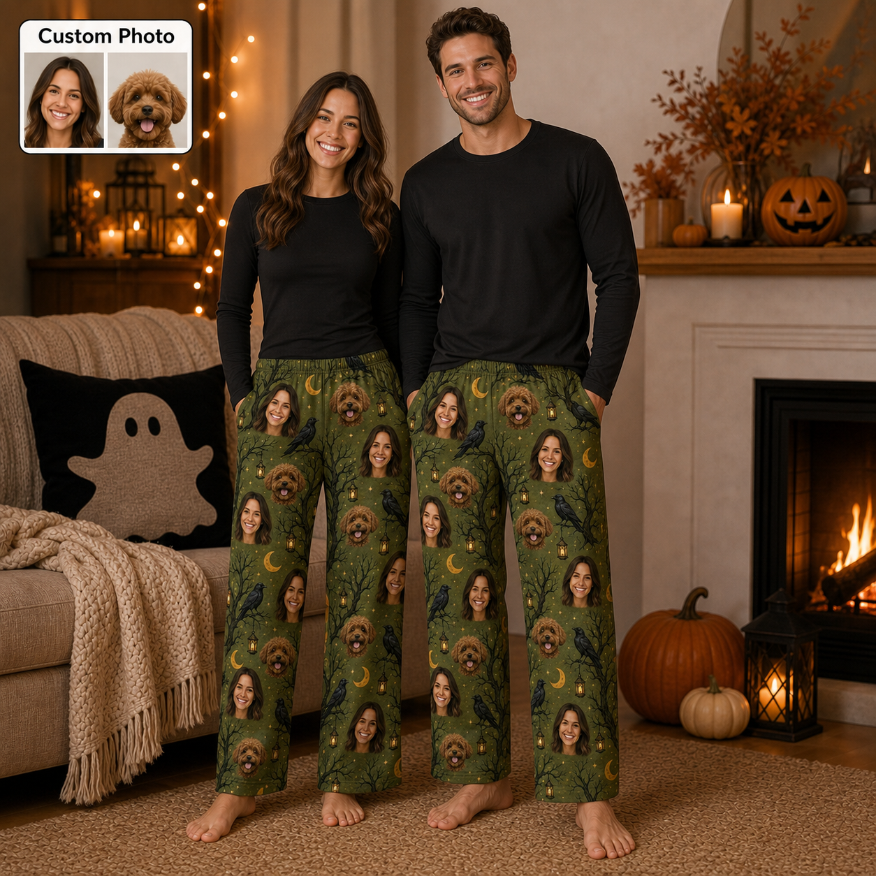 Custom Photo Pet Dog Face Halloween Unisex Pajama Pants Gift For Dog Lover THUC99