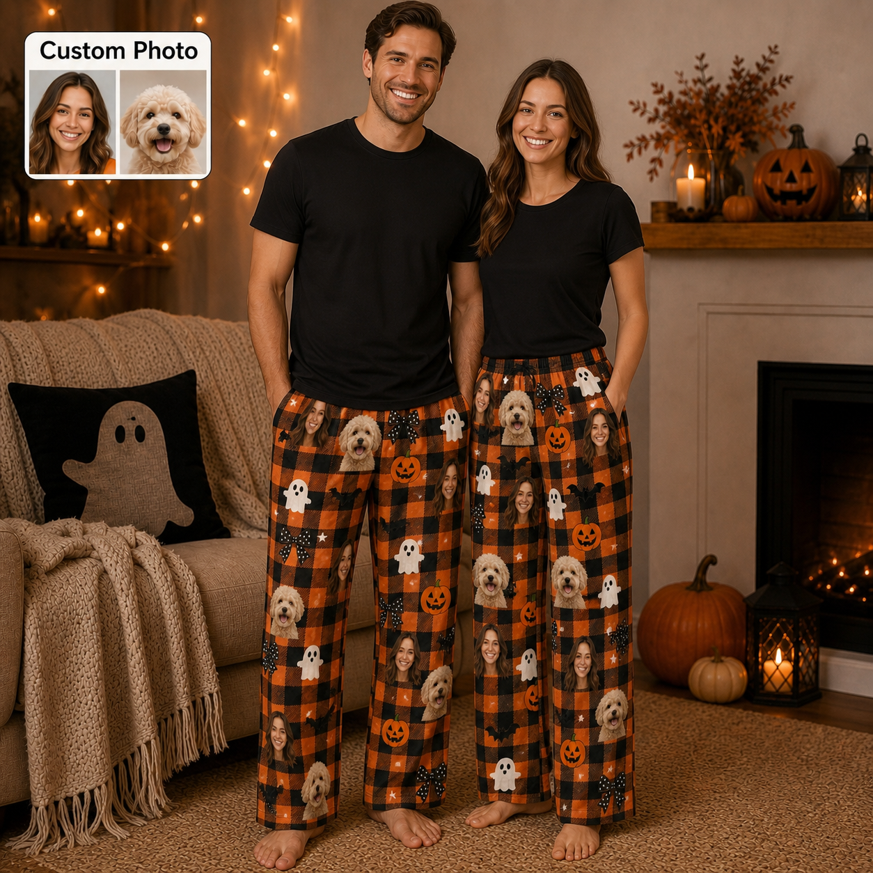 Custom Photo Face And Pet Dog Halloween Personalized Pajama Pants Gift For Dog Lover THUC99