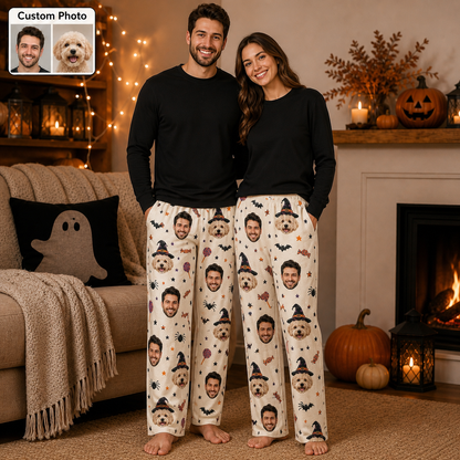 Custom Photo Face With Pet Halloween Personalized Unisex Pajama Pants THUC99