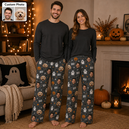 Custom Photo Face And Dog Halloween Personalized Straight Pajama Bottoms THUC99