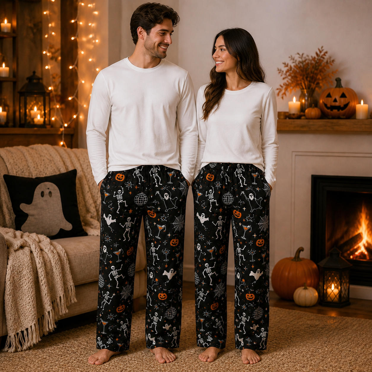 Halloween Unisex Straight Pajama Pants, Festive Halloween Lounge Bottoms, Cozy Gift For Spooky Season Lovers THUC99