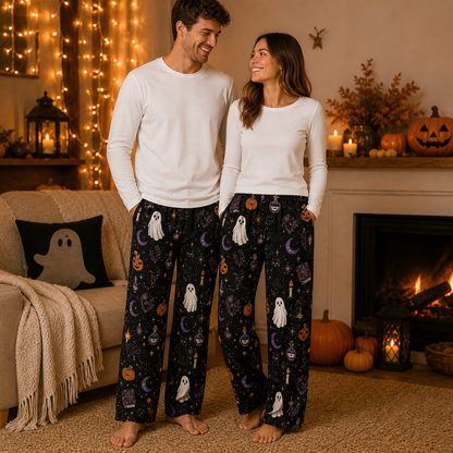 Halloween Unisex Straight Pajama Pants, Spooky Night Lounge Sleepwear, Halloween Gift For Couples And Adults THUC99