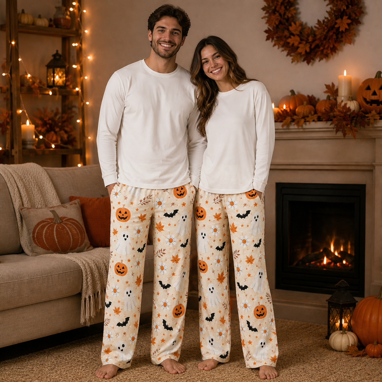 Halloween Unisex Straight Pajama Pants, Cozy Spooky Season Lounge Pants, Halloween Gift For Him And Her THUC99