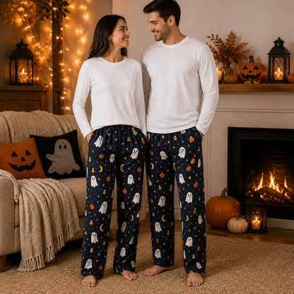 Halloween Unisex Straight Pajama Pants, Pumpkin Ghost Spooky Sleepwear, Cute Halloween Gift For Family And Friends THUC99