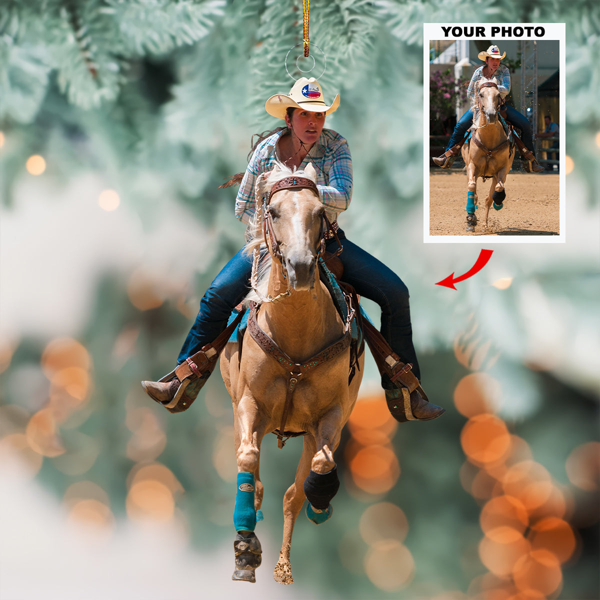 Custom Photo Horse Riding Ornament | Personalized Acrylic Equestrian Christmas Tree Keepsake