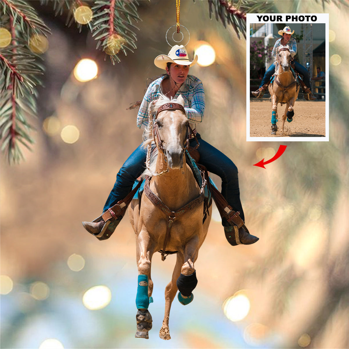 Custom Photo Horse Riding Ornament | Personalized Acrylic Equestrian Christmas Tree Keepsake
