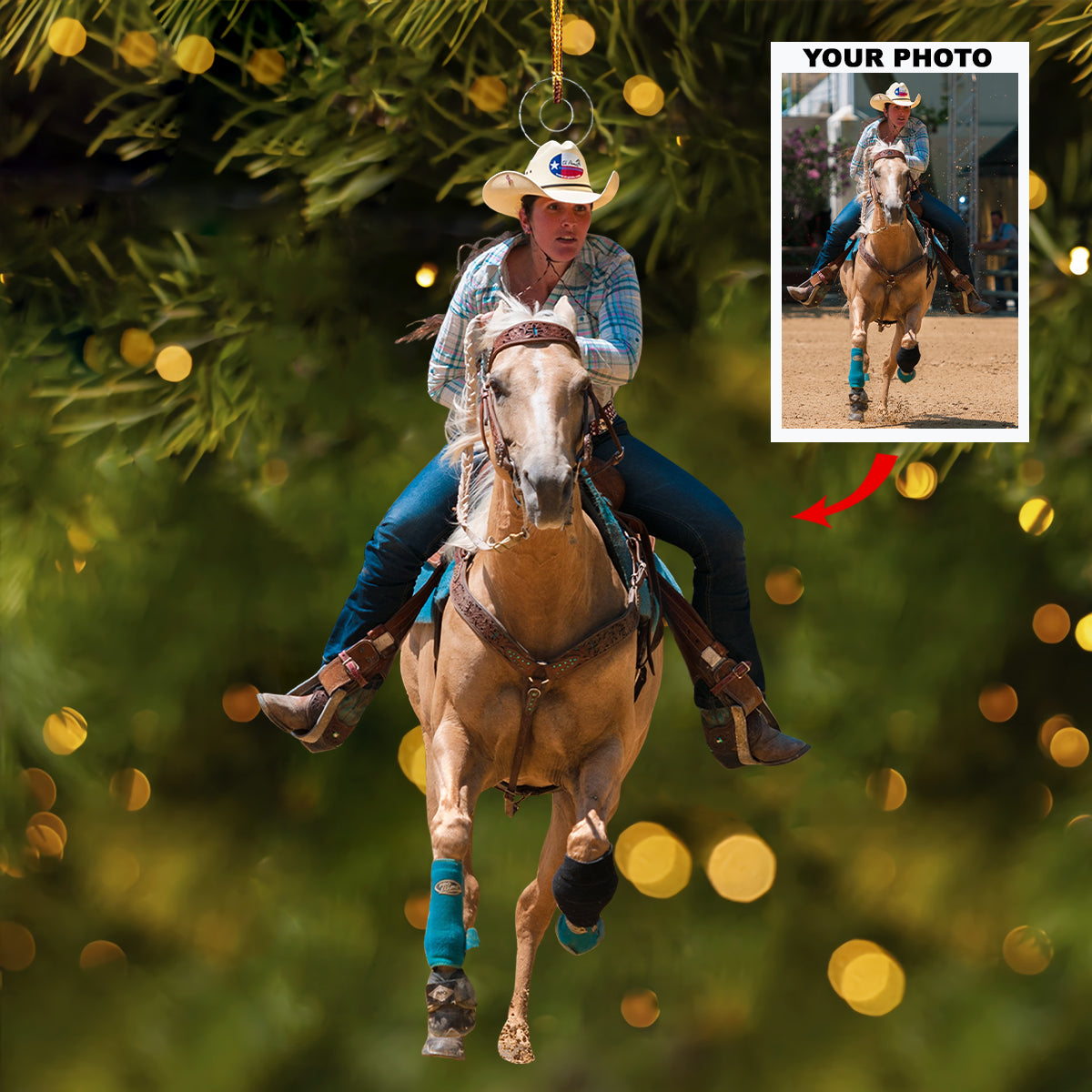Custom Photo Horse Riding Ornament | Personalized Acrylic Equestrian Christmas Tree Keepsake