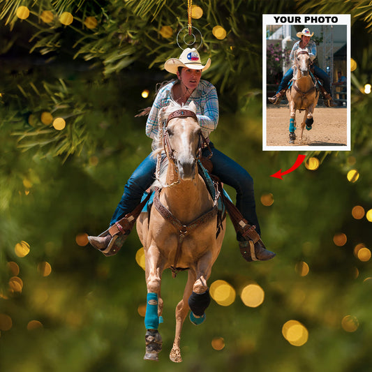 Custom Photo Horse Riding Ornament | Personalized Acrylic Equestrian Christmas Tree Keepsake