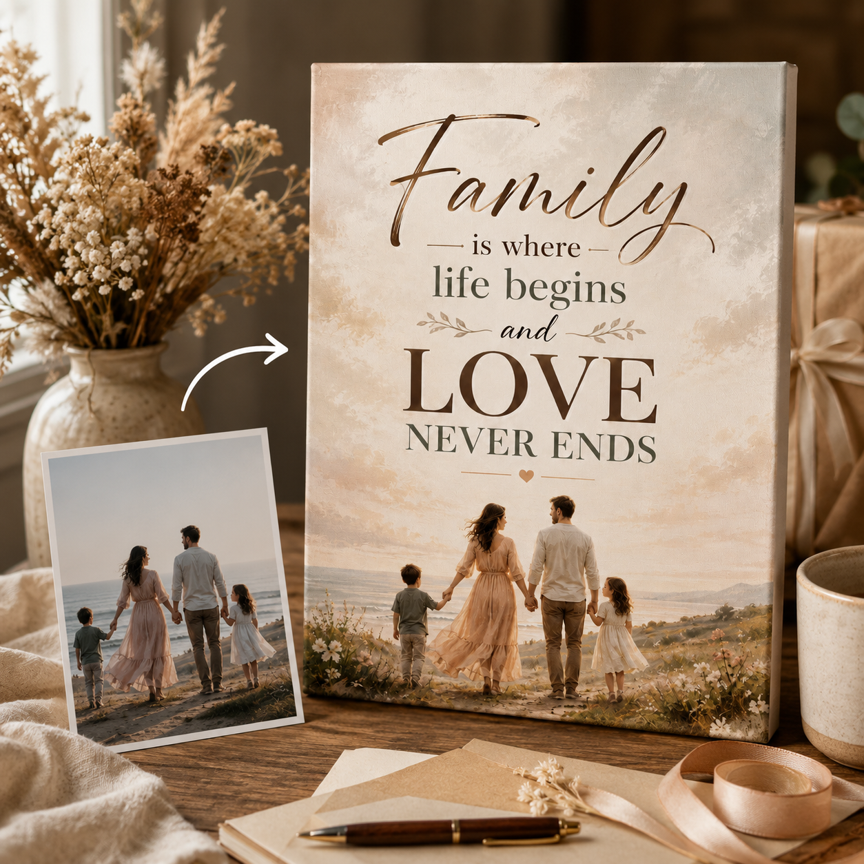 Custom Photo Mom's Family Canvas Wall Art - Custom Gift For Mom TOM99