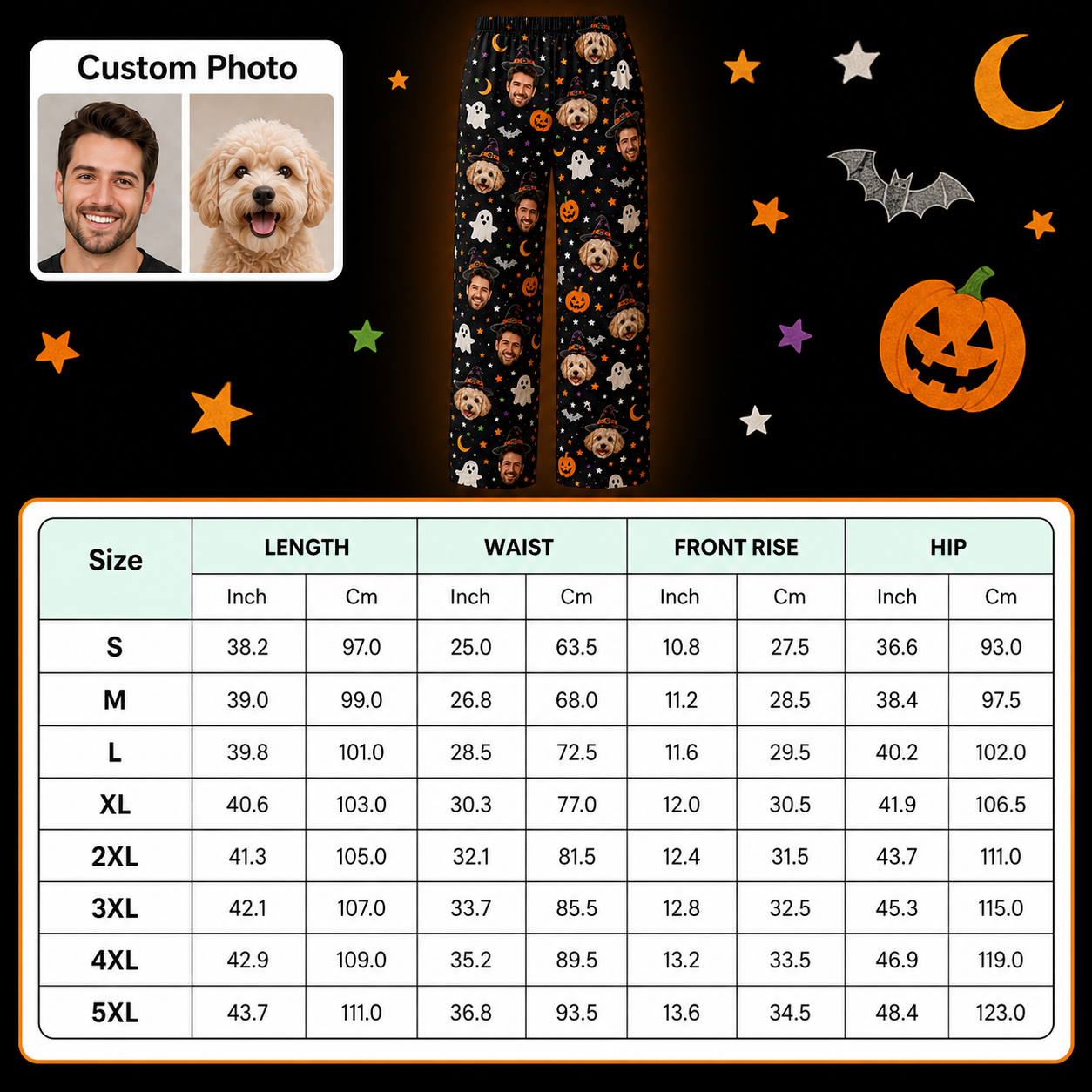 Custom Photo Face And Dog Halloween Unisex Straight Pajama Pants THUC99