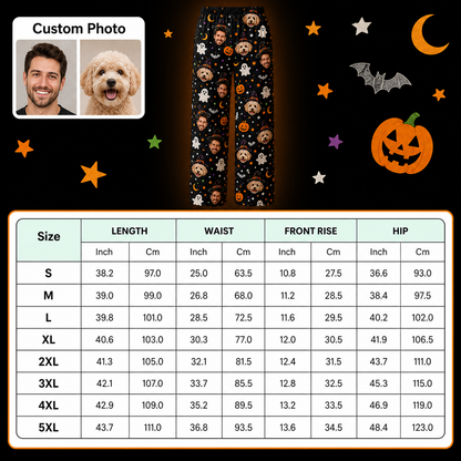 Custom Photo Face And Dog Halloween Unisex Straight Pajama Pants THUC99