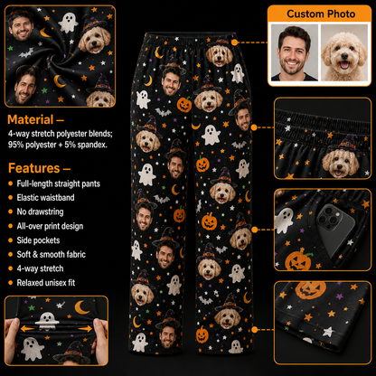 Custom Photo Face And Dog Halloween Unisex Straight Pajama Pants THUC99