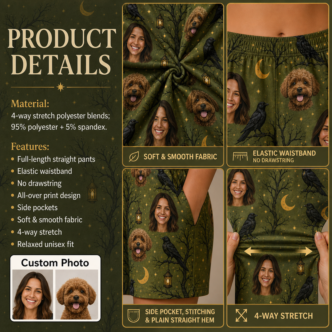 Custom Photo Pet Dog Face Halloween Unisex Pajama Pants Gift For Dog Lover THUC99