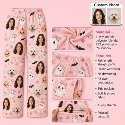 Custom Photo Face With Dog Halloween Unisex Straight Leg Pajama Pants For Pet Lover THUC99
