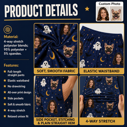 Custom Photo Dog And Human Face Halloween Straight Leg Pajama Pants For Pet Lover THUC99