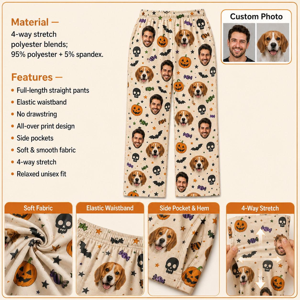 Custom Photo Dog And Owner Face Halloween Personalized Pajama Pants For Dog Lover THUC99