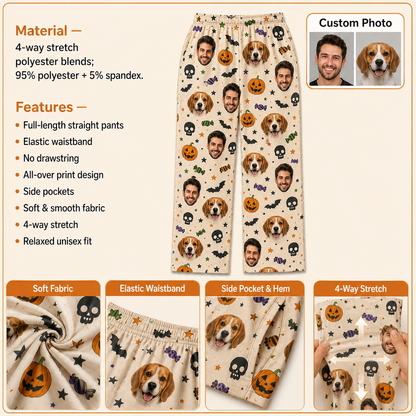 Custom Photo Dog And Owner Face Halloween Personalized Pajama Pants For Dog Lover THUC99