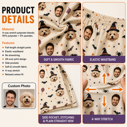 Custom Photo Face With Pet Halloween Personalized Unisex Pajama Pants THUC99