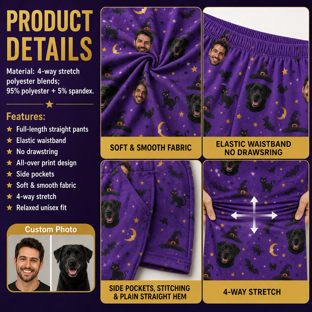 Custom Photo Face And Dog Halloween Funny Unisex Sleep Pants For Pet Owner Dog Lover THUC99