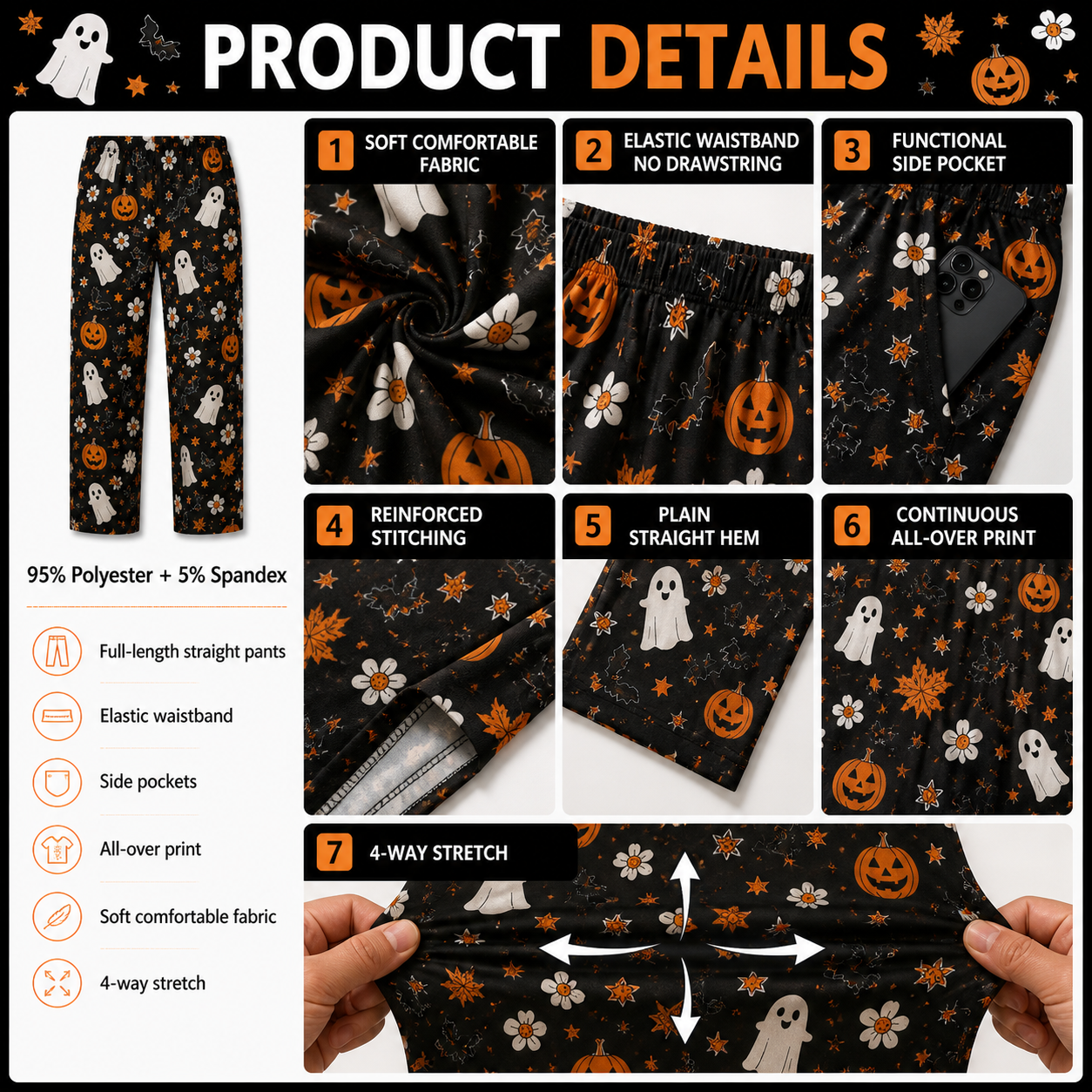 Halloween Unisex Straight Pajama Pants, Spooky All Over Print Sleepwear, Funny Halloween Gift For Men And Women THUC99
