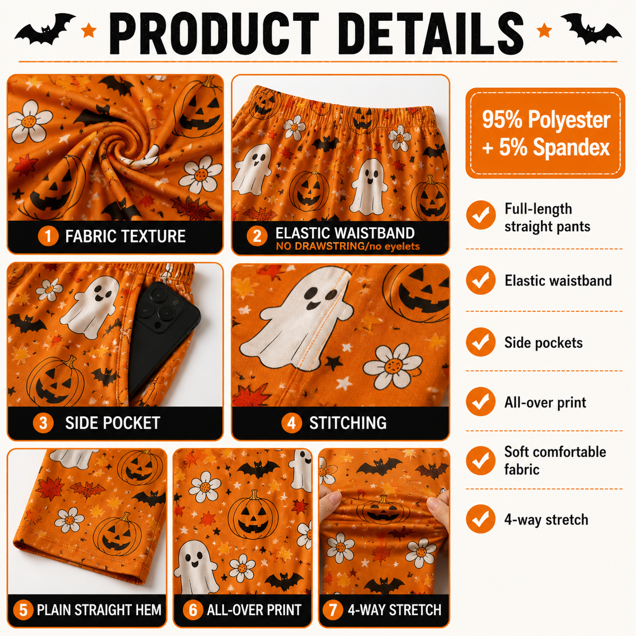 Halloween Unisex Straight Pajama Pants, Creepy Cute All Over Print PJs, Fun Gift For Friends And Family THUC99
