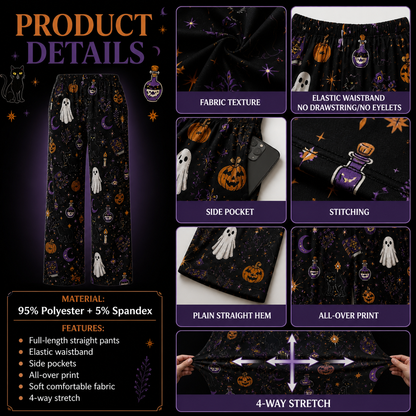 Halloween Unisex Straight Pajama Pants, Spooky Night Lounge Sleepwear, Halloween Gift For Couples And Adults THUC99