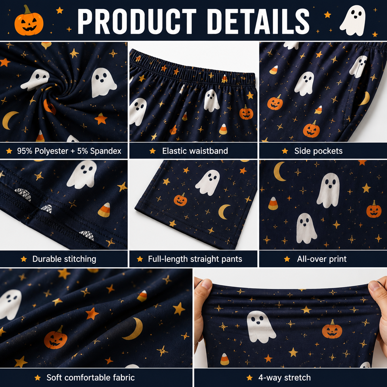 Halloween Unisex Straight Pajama Pants, Pumpkin Ghost Spooky Sleepwear, Cute Halloween Gift For Family And Friends THUC99