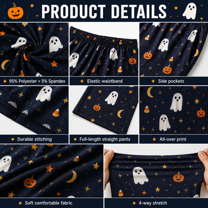 Halloween Unisex Straight Pajama Pants, Pumpkin Ghost Spooky Sleepwear, Cute Halloween Gift For Family And Friends THUC99