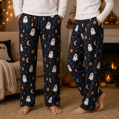 Halloween Unisex Straight Pajama Pants, Pumpkin Ghost Spooky Sleepwear, Cute Halloween Gift For Family And Friends THUC99
