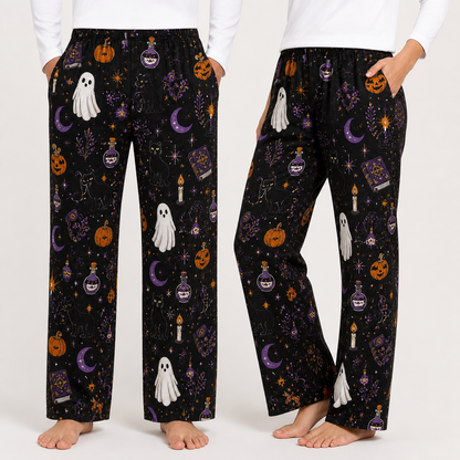 Halloween Unisex Straight Pajama Pants, Spooky Night Lounge Sleepwear, Halloween Gift For Couples And Adults THUC99