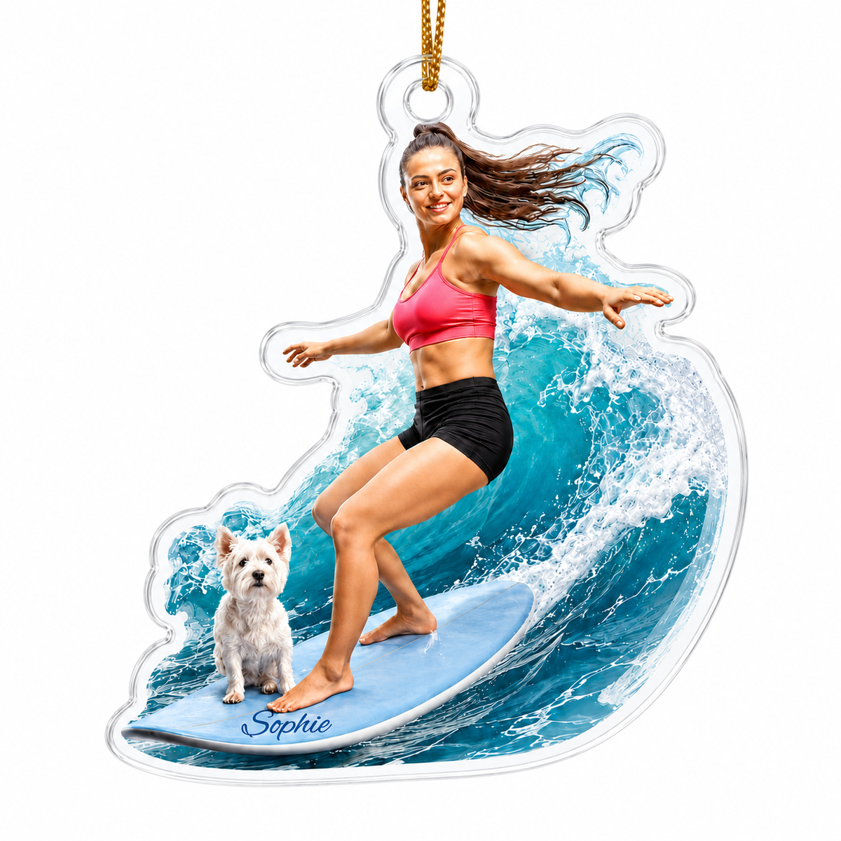 Surfing Personalize Acrylic Girl And Dog
