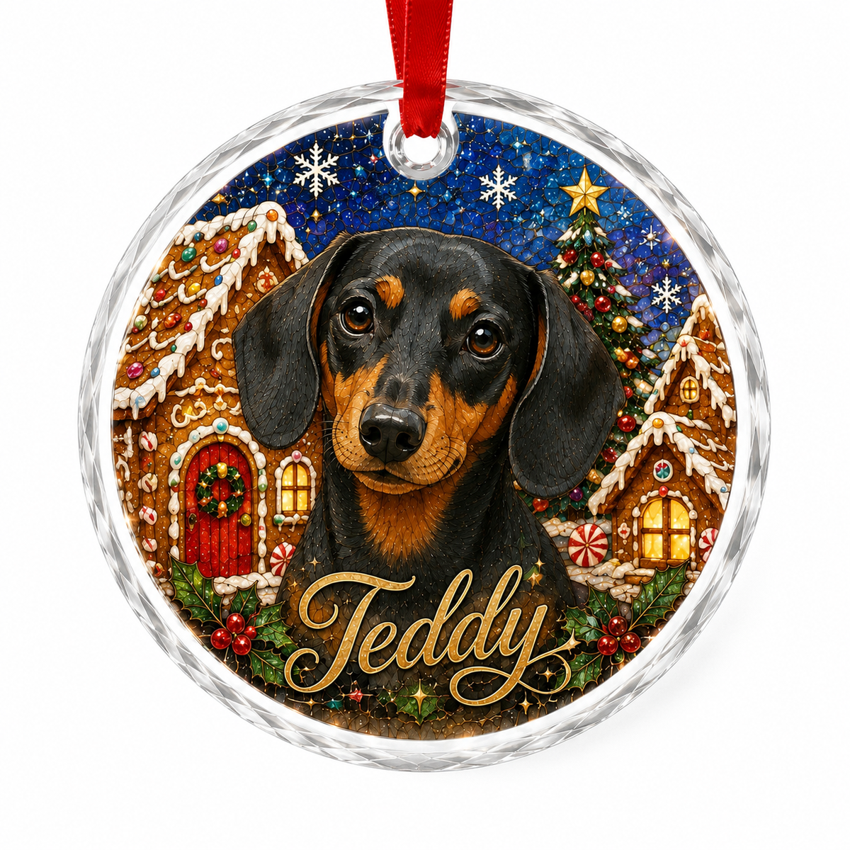 Custom Photo Dog Glass Dog With Gingerbread Village
