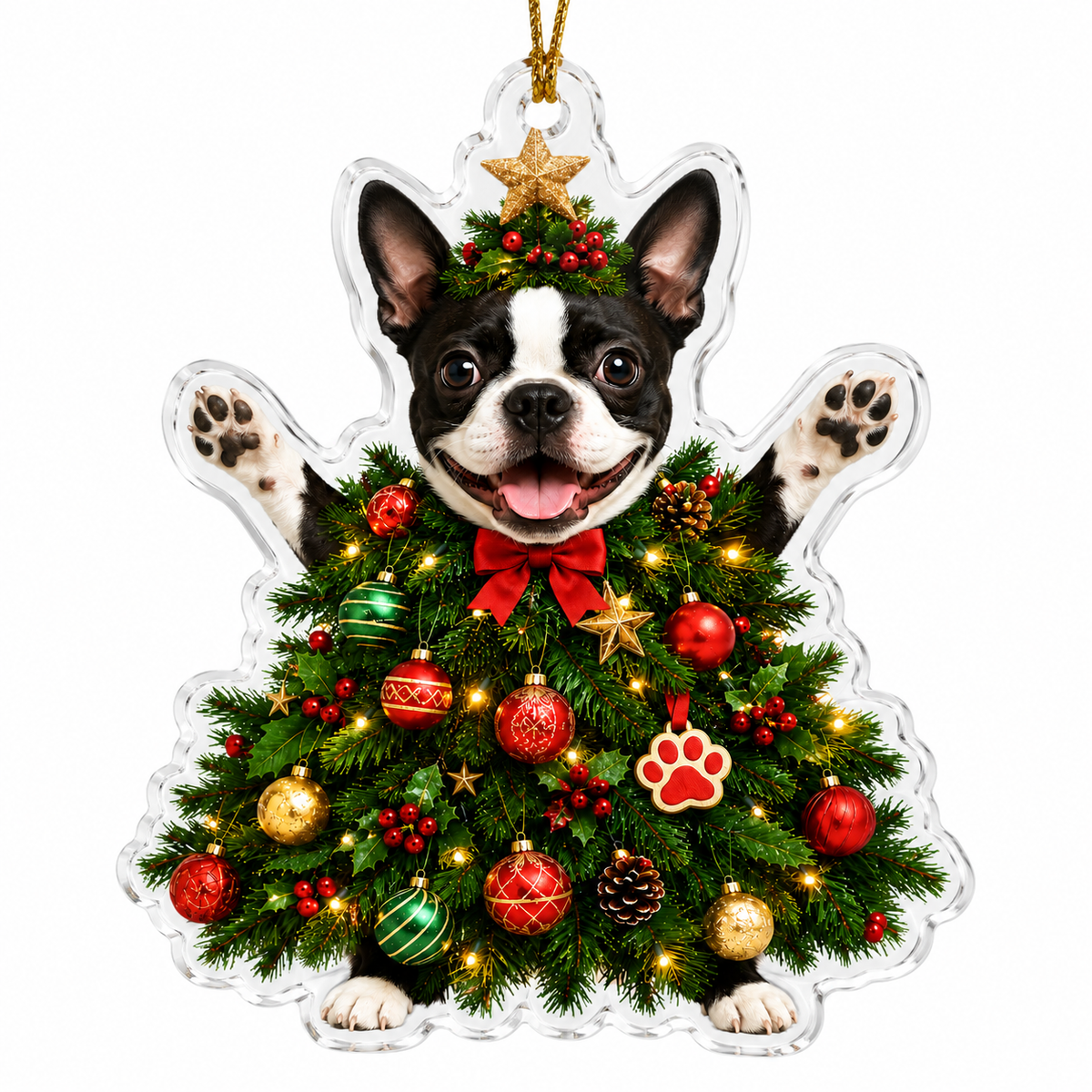 Dog Santa Tree Boston Terrier