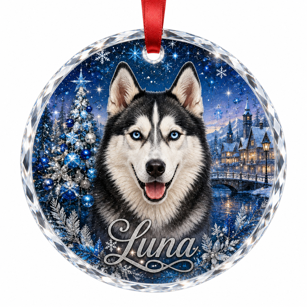 Custom Photo Dog Glass At Christmas Dusk