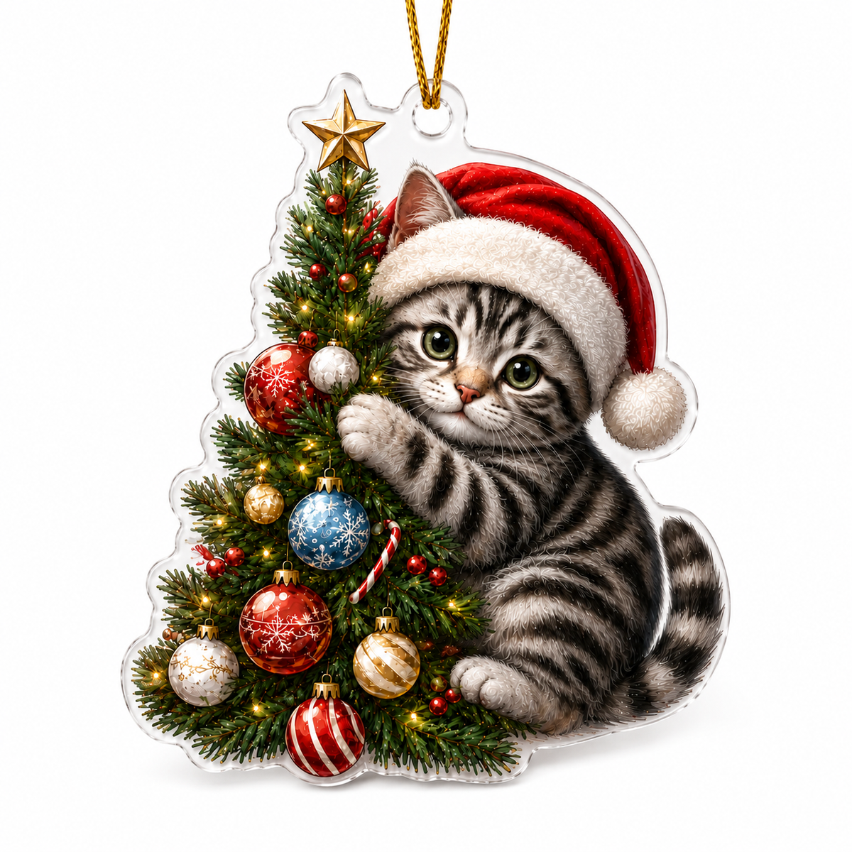 Cat With Christmas Tree American Shorthair