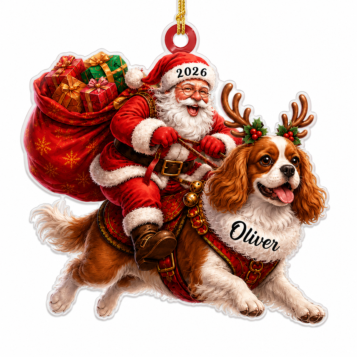 Santa Claus and Dog Cavalier King Charles Spaniel