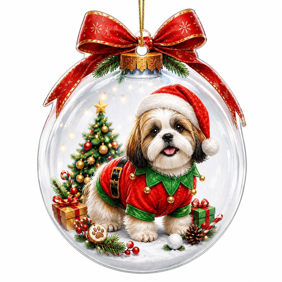 Dog Santa Bauble Ball Shih Tzu
