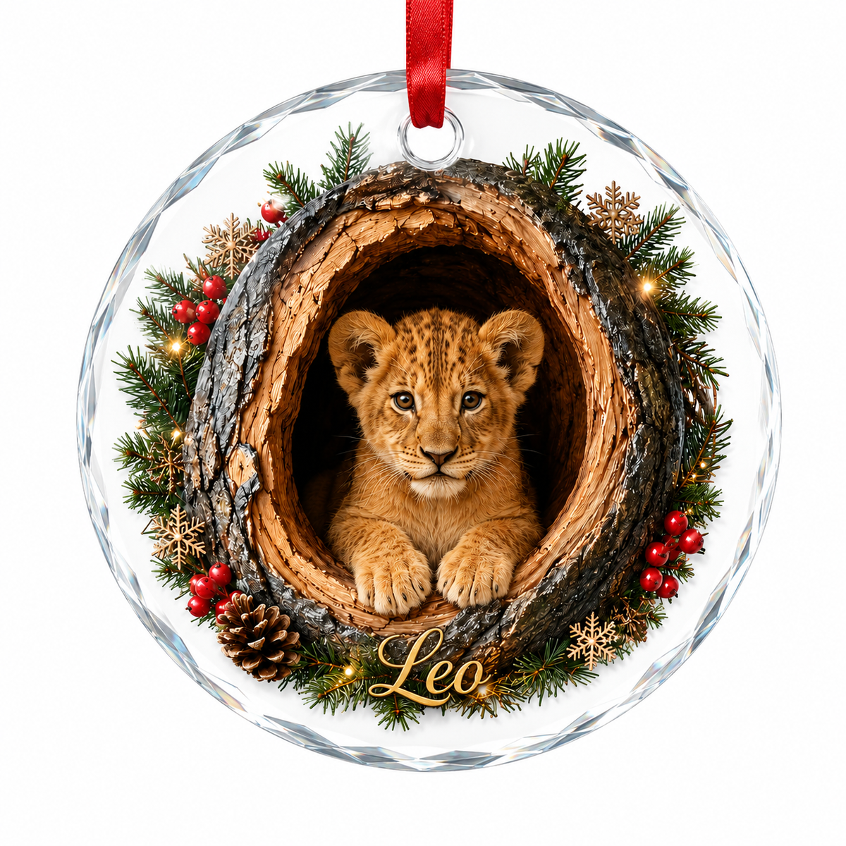 Animal Glass Ornament Tree Hollow Lion