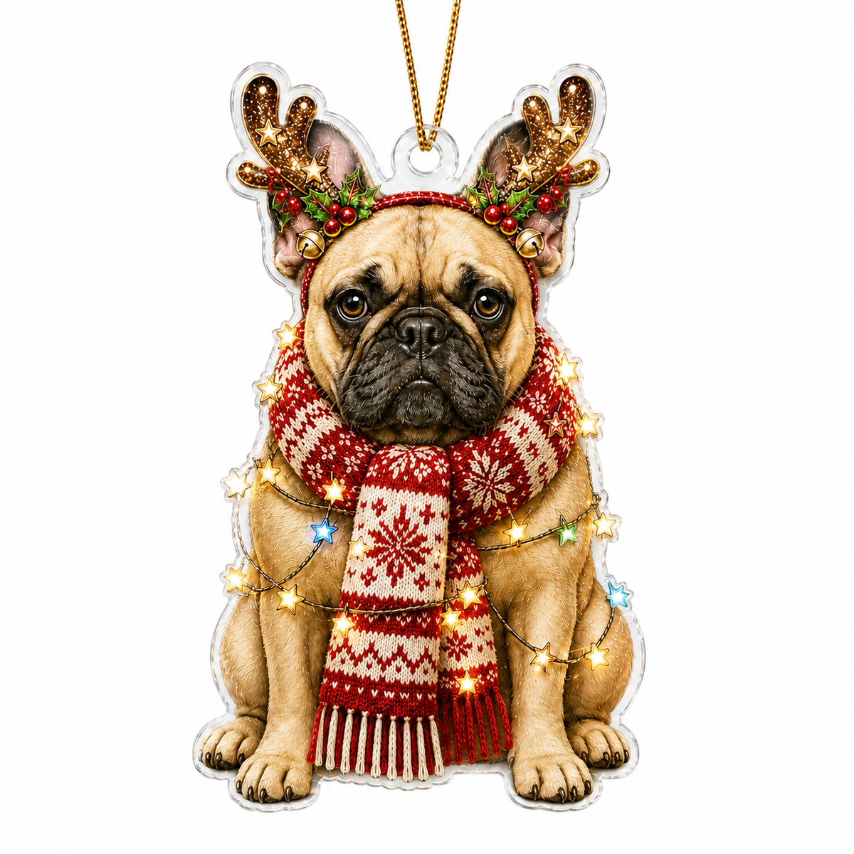 Dog Decor with Antlers & Scarf French Bulldog