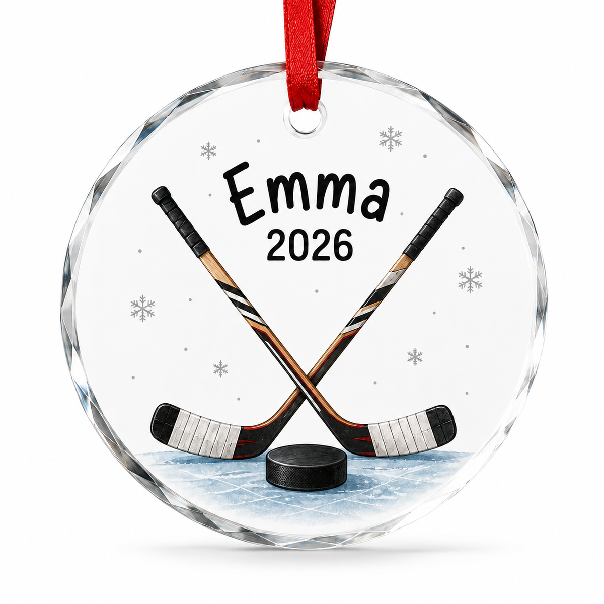 Custom Sport Glass Ornament Hockey Sticks and Puck