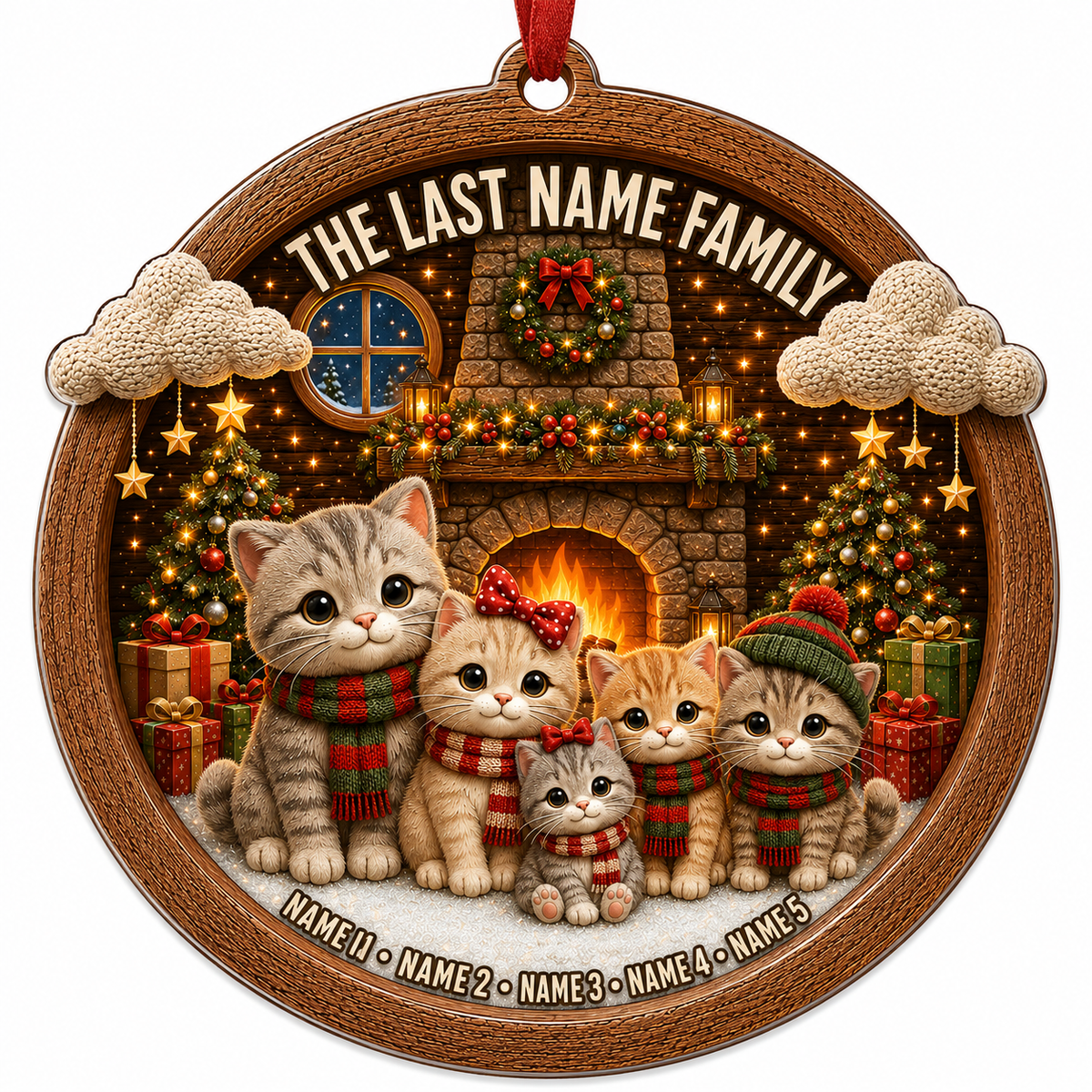 Christmas Family Wood Cat