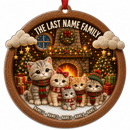 Christmas Family Wood Cat