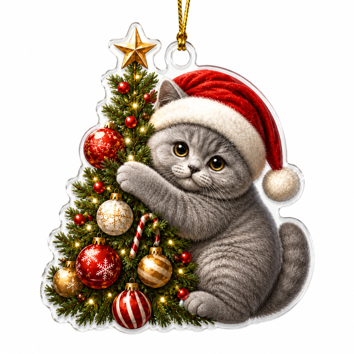 Cat With Christmas Tree British Shorthair