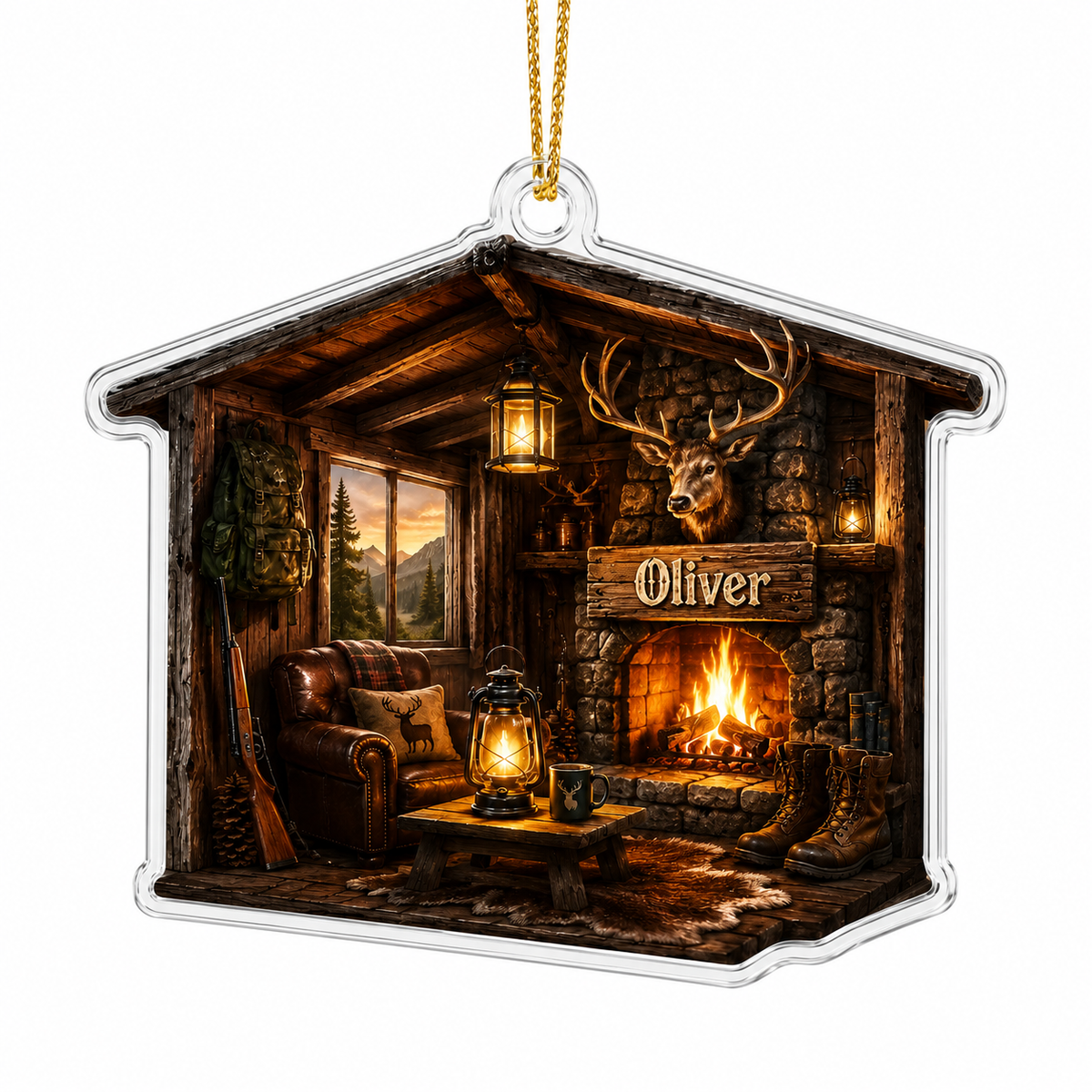 Personalized Hunting Cabin Hearth Acrylic