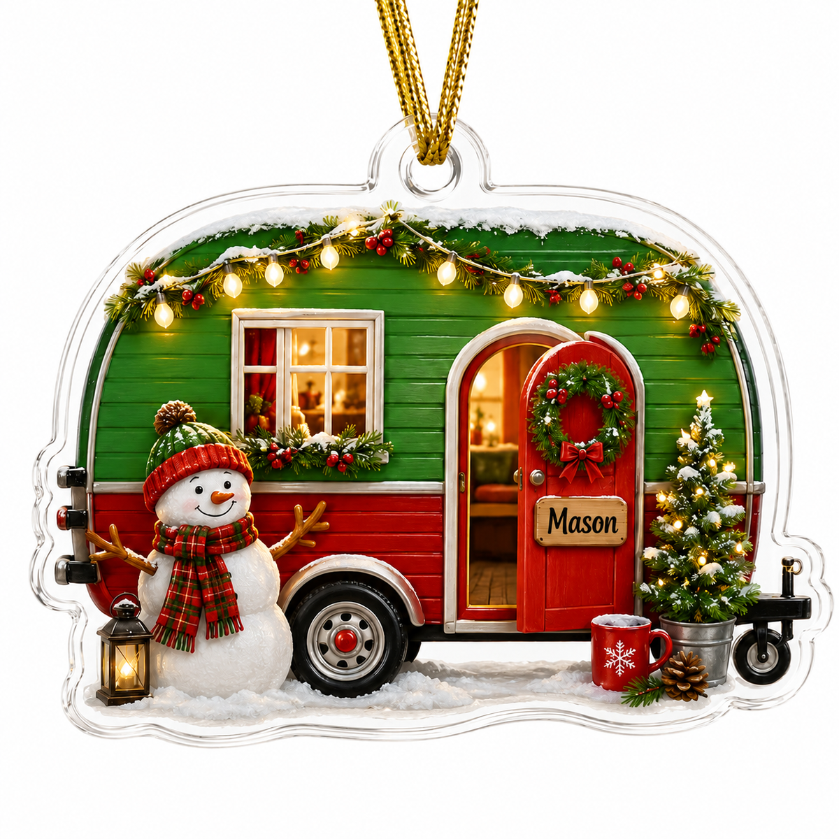 Camping Personalize Acrylic Snowman Mobile Home