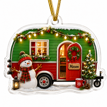 Camping Personalize Acrylic Snowman Mobile Home