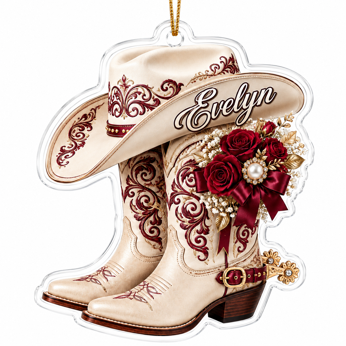 Personalized Boots Burgundy Floral Acrylic