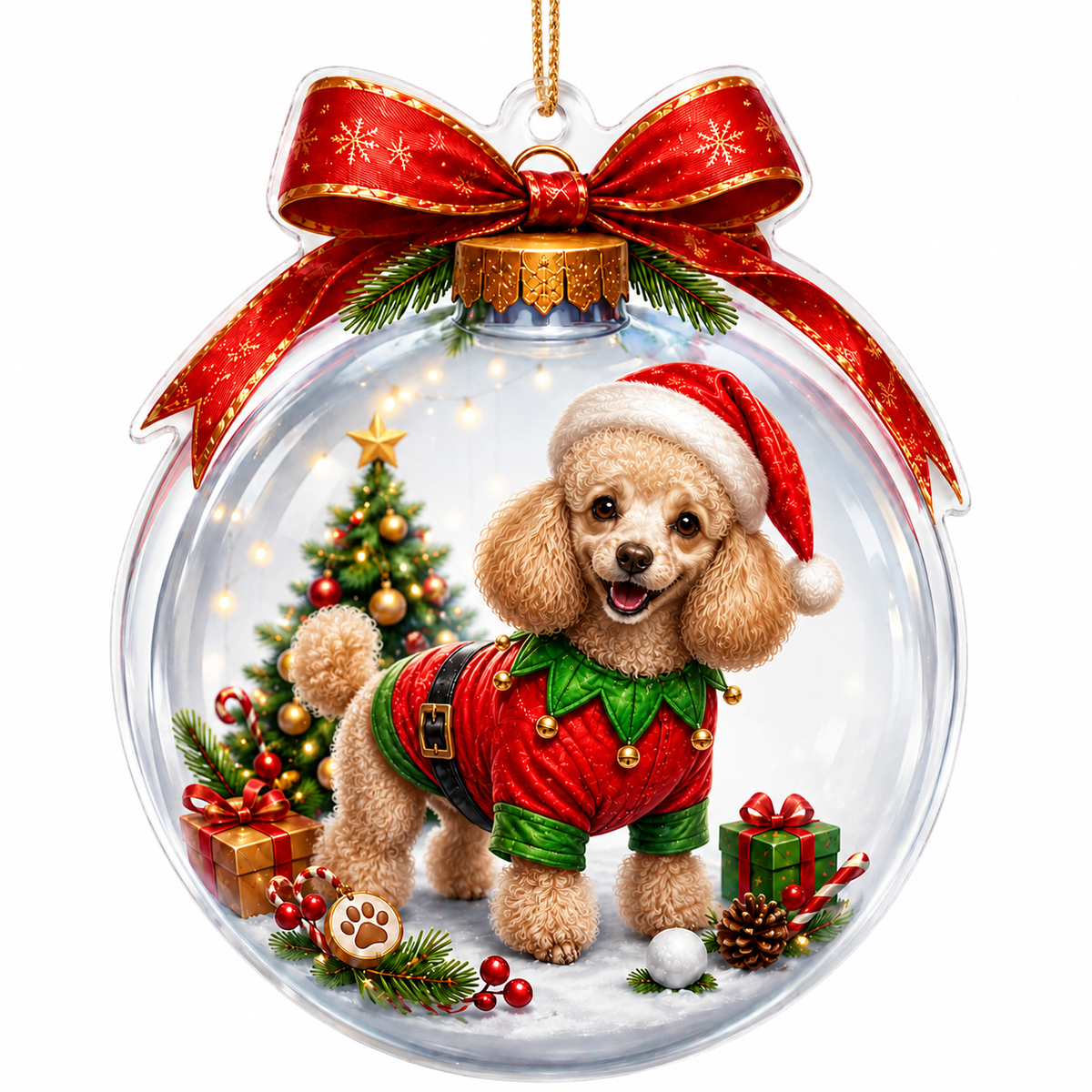 Dog Santa Bauble Ball Poodle