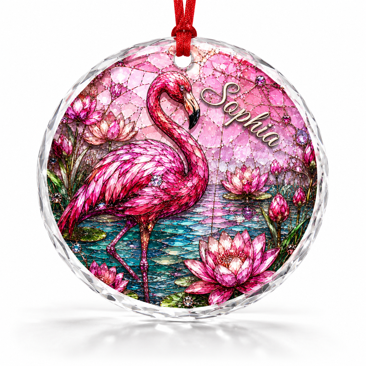 Custom Name Glass Animal Flamingo