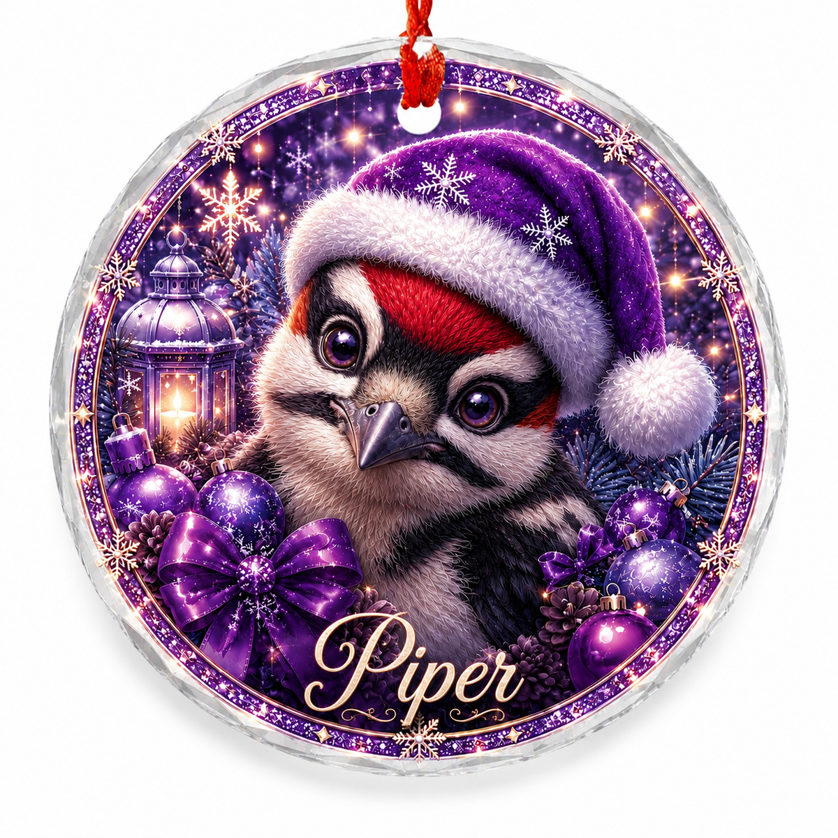 Purple Bird At Christmas Woodpecker